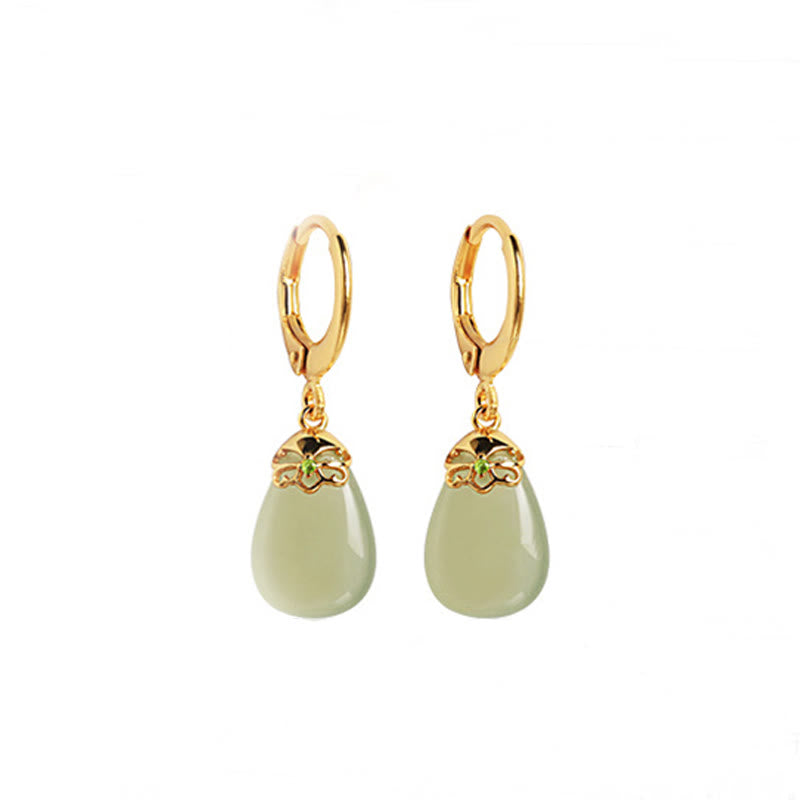 Green Chalcedony Water Drop Strength Copper Posts Earrings