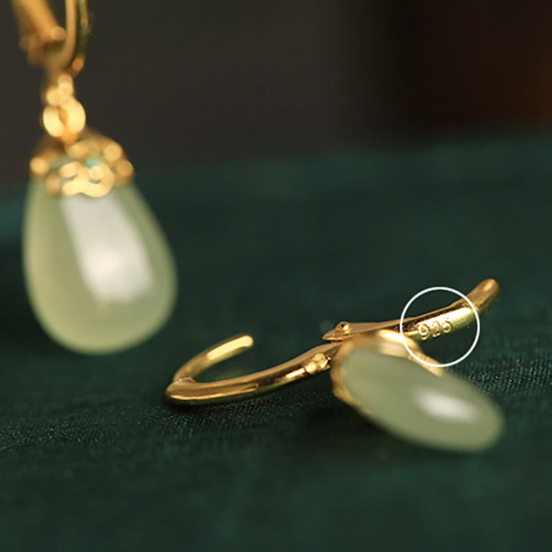Green Chalcedony Water Drop Strength Copper Posts Earrings