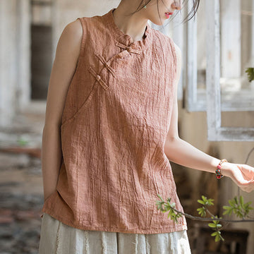 Breathable Ramie Cotton Stand Collar Meditation Vest