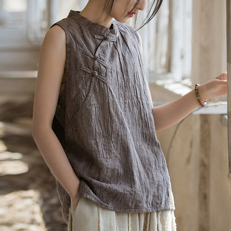 Breathable Ramie Cotton Stand Collar Meditation Vest