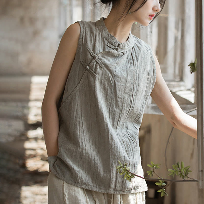 Breathable Ramie Cotton Stand Collar Meditation Vest