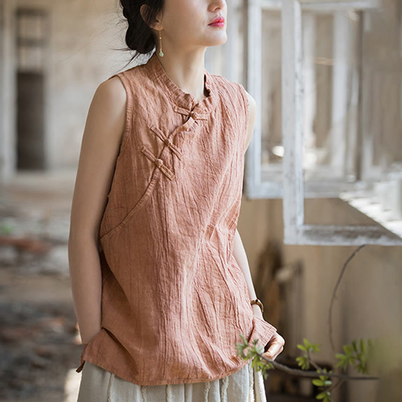 Breathable Ramie Cotton Stand Collar Meditation Vest