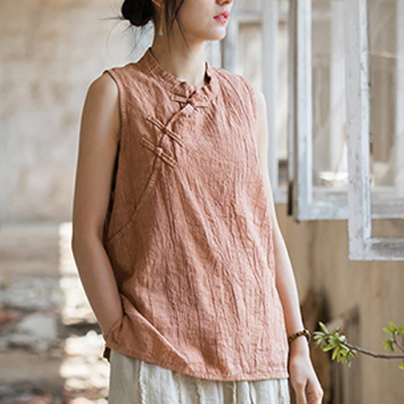 Breathable Ramie Cotton Stand Collar Meditation Vest