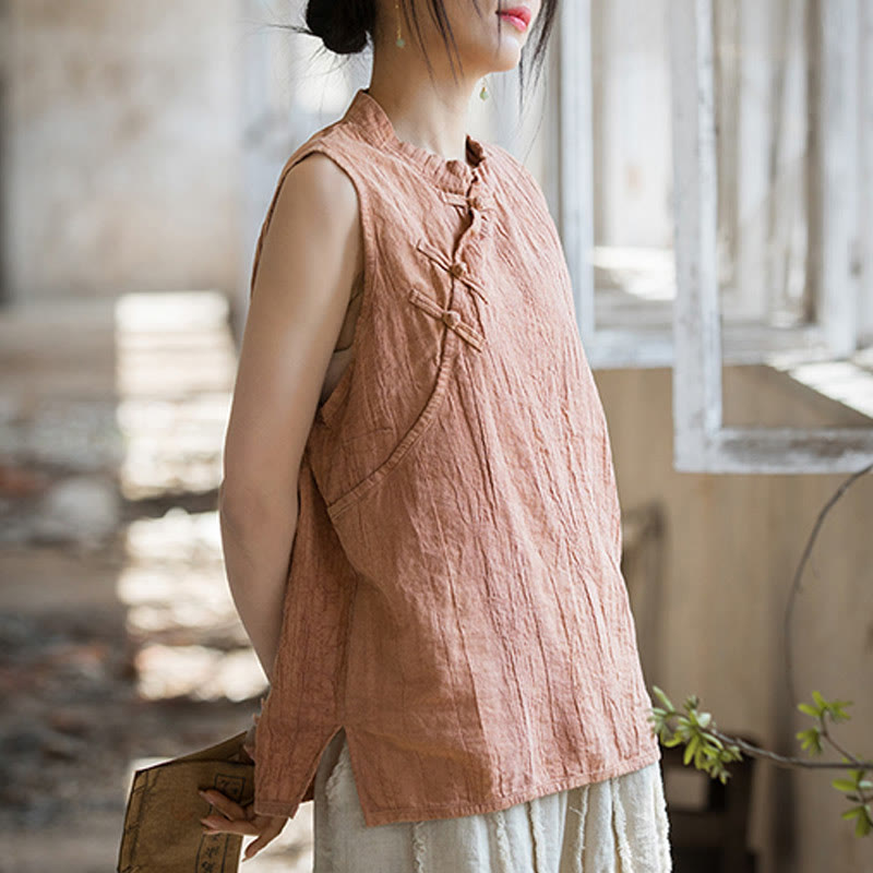 Breathable Ramie Cotton Stand Collar Meditation Vest