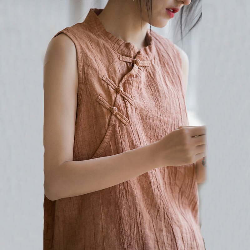 Breathable Ramie Cotton Stand Collar Meditation Vest