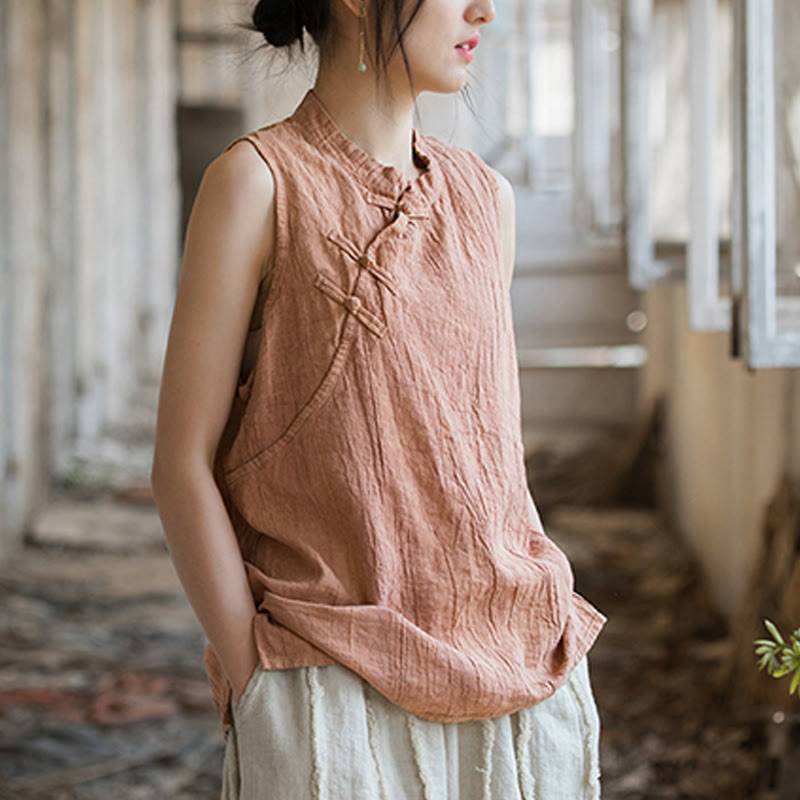 Breathable Ramie Cotton Stand Collar Meditation Vest