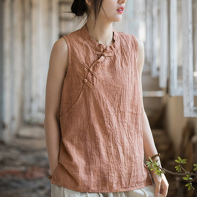 Breathable Ramie Cotton Stand Collar Meditation Vest