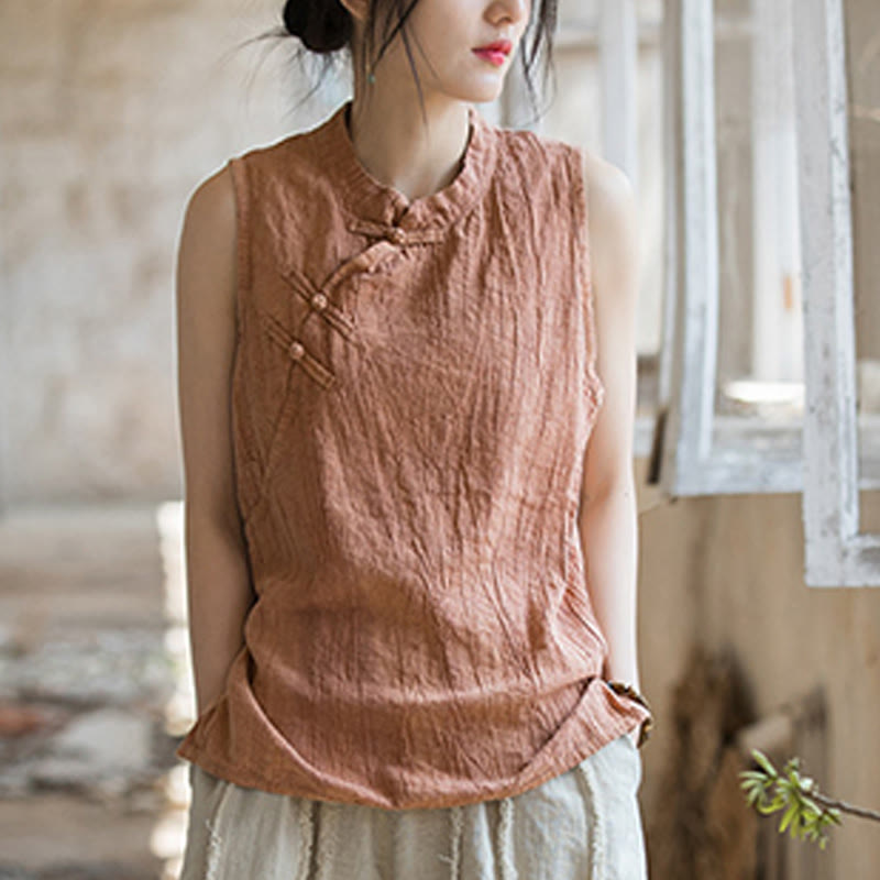 Breathable Ramie Cotton Stand Collar Meditation Vest