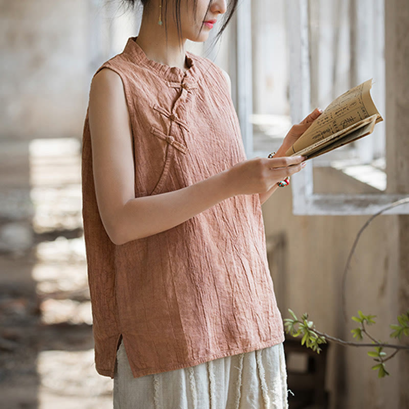 Breathable Ramie Cotton Stand Collar Meditation Vest