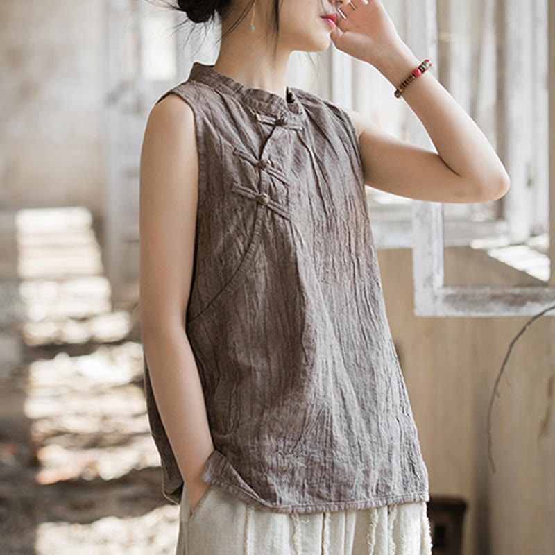 Breathable Ramie Cotton Stand Collar Meditation Vest