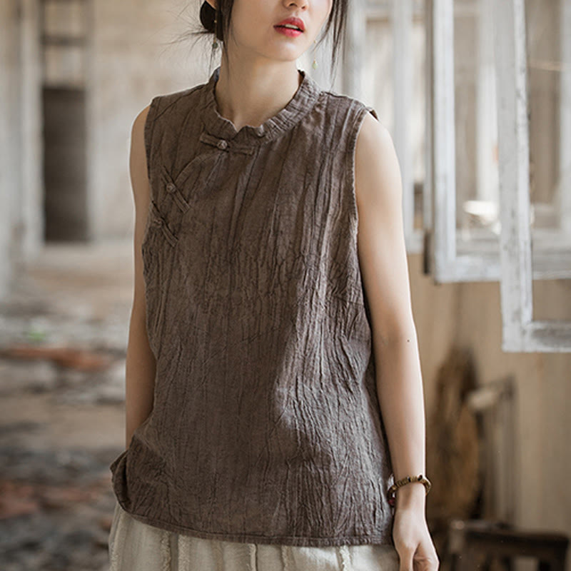 Breathable Ramie Cotton Stand Collar Meditation Vest