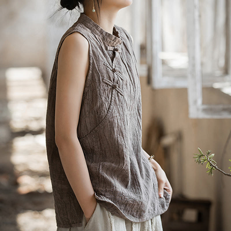 Breathable Ramie Cotton Stand Collar Meditation Vest