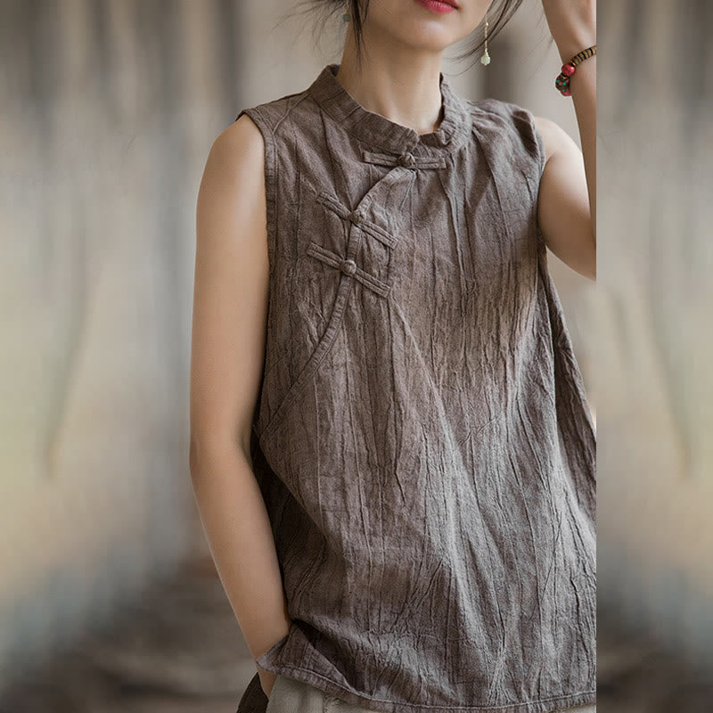 Breathable Ramie Cotton Stand Collar Meditation Vest
