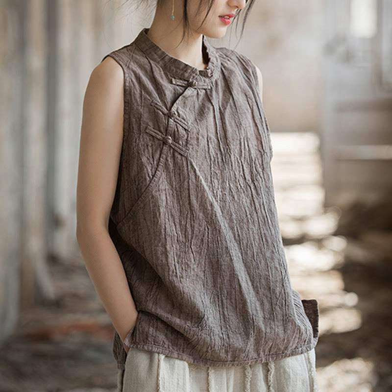 Breathable Ramie Cotton Stand Collar Meditation Vest