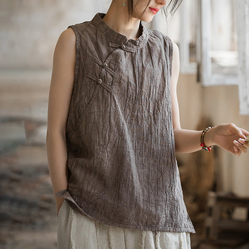 Breathable Ramie Cotton Stand Collar Meditation Vest