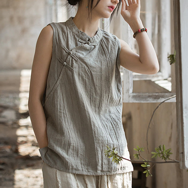 Breathable Ramie Cotton Stand Collar Meditation Vest