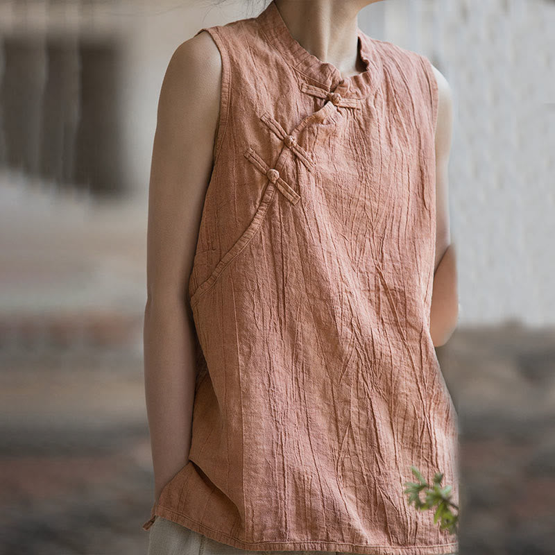 Breathable Ramie Cotton Stand Collar Meditation Vest