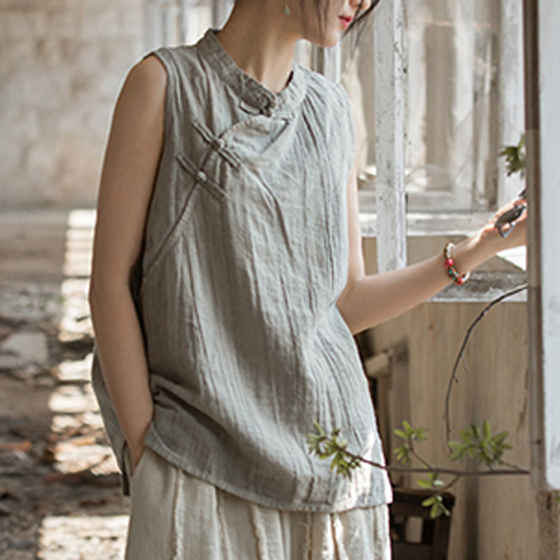 Breathable Ramie Cotton Stand Collar Meditation Vest