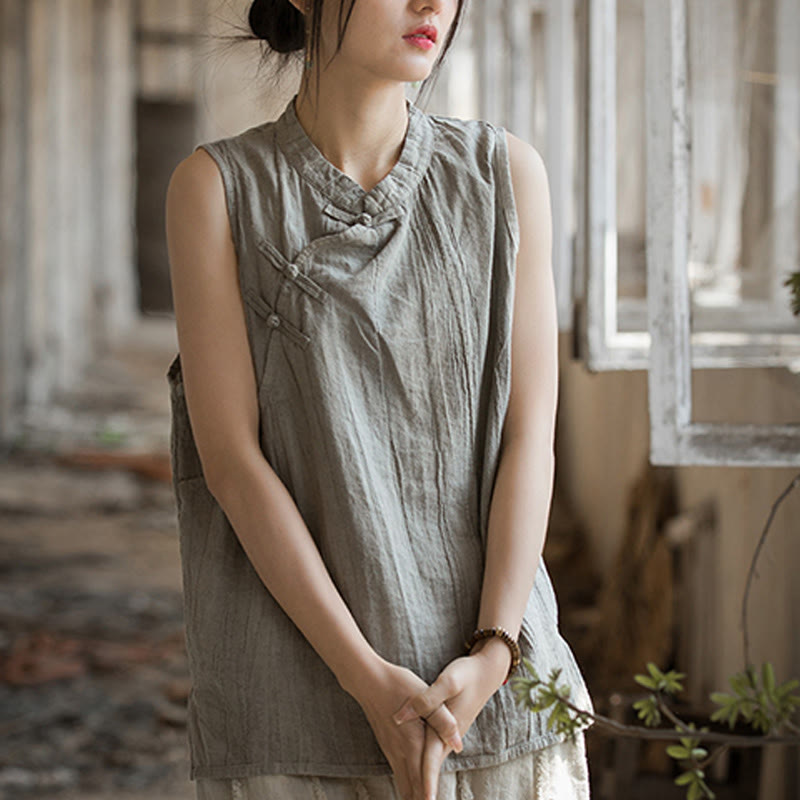 Breathable Ramie Cotton Stand Collar Meditation Vest