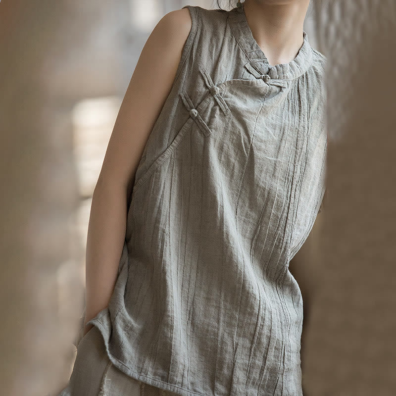 Breathable Ramie Cotton Stand Collar Meditation Vest