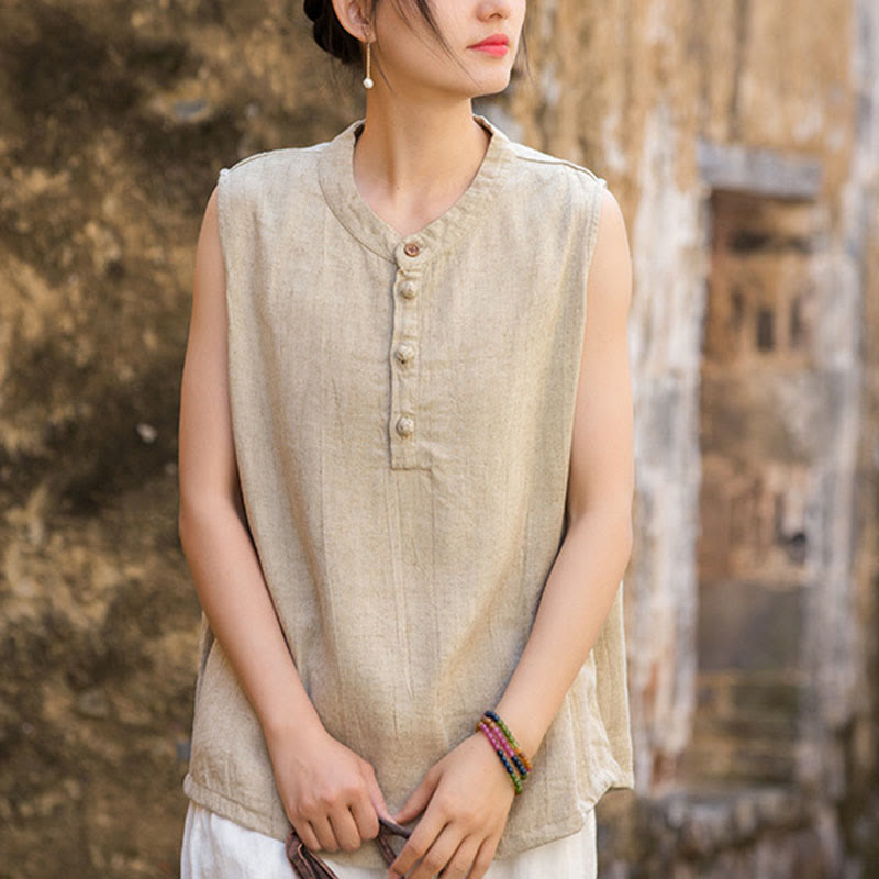 Breathable Linen Stand-Collar Mindful Vest