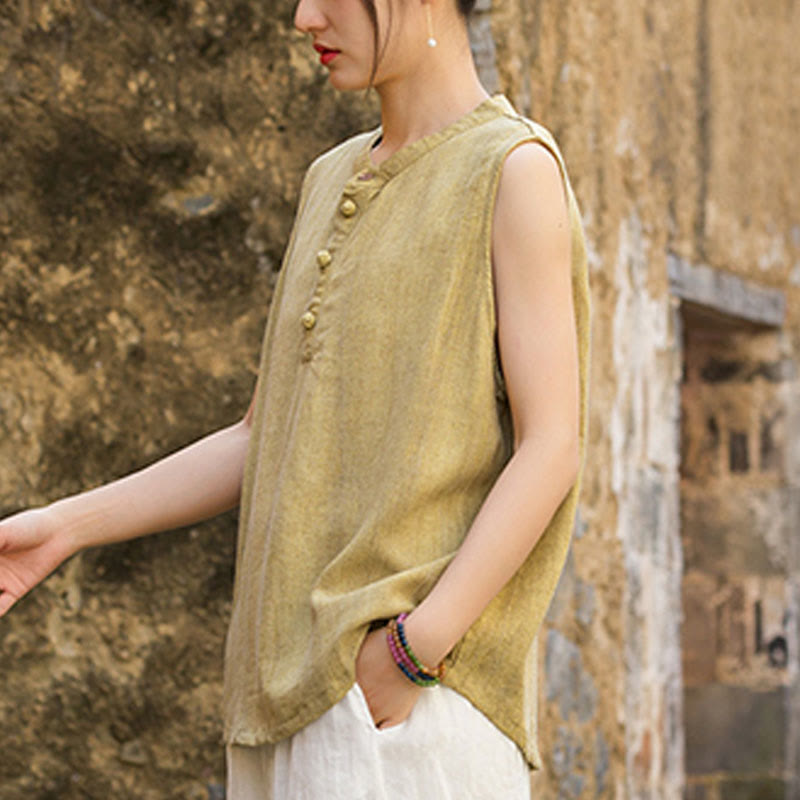 Breathable Linen Stand-Collar Mindful Vest