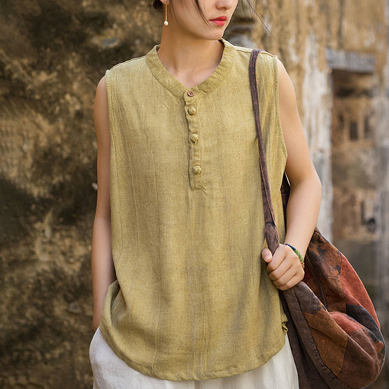 Breathable Linen Stand-Collar Mindful Vest