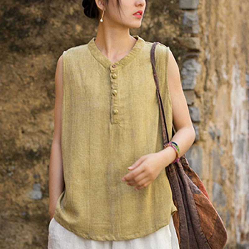 Breathable Linen Stand-Collar Mindful Vest