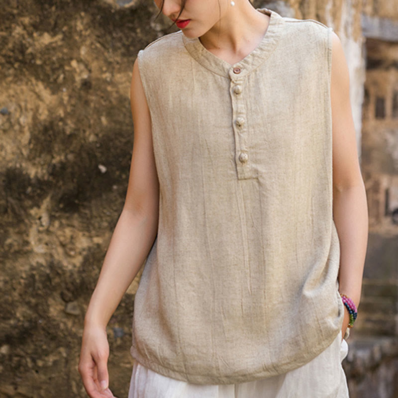 Breathable Linen Stand-Collar Mindful Vest