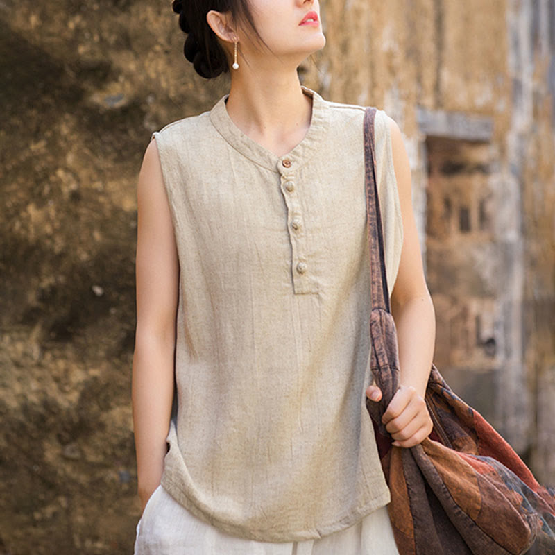 Breathable Linen Stand-Collar Mindful Vest