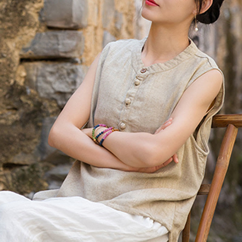 Breathable Linen Stand-Collar Mindful Vest