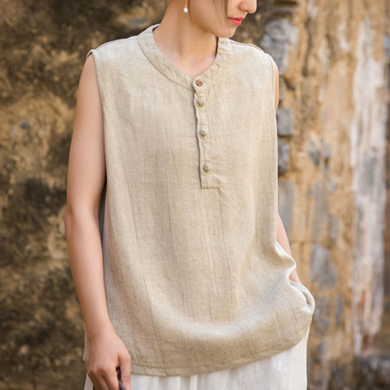 Breathable Linen Stand-Collar Mindful Vest