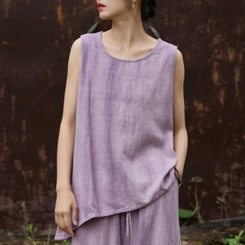 Lightweight Linen Sleeveless Crew Neck Meditation Vest