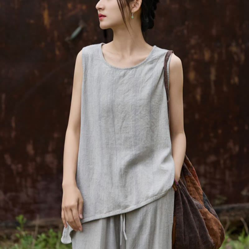 Lightweight Linen Sleeveless Crew Neck Meditation Vest