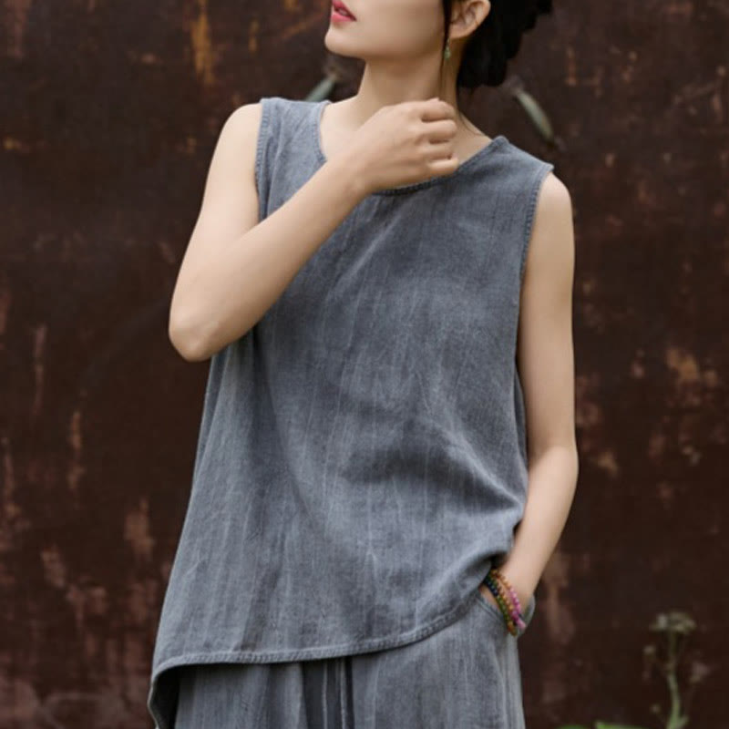 Lightweight Linen Sleeveless Crew Neck Meditation Vest