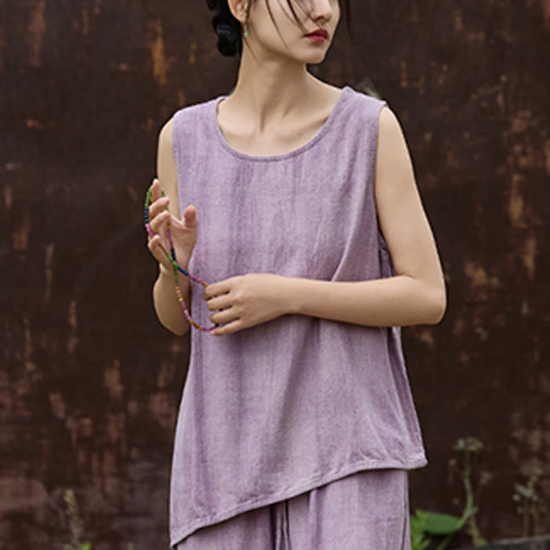 Lightweight Linen Sleeveless Crew Neck Meditation Vest