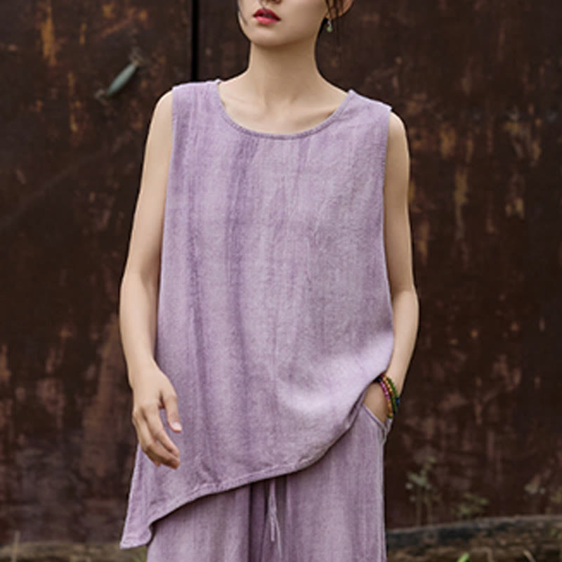 Lightweight Linen Sleeveless Crew Neck Meditation Vest