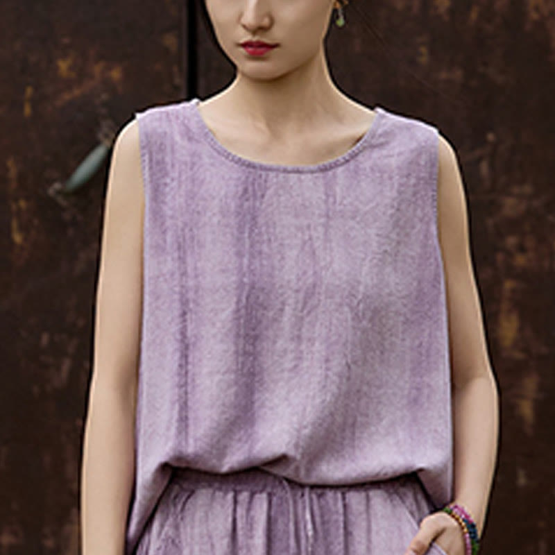 Lightweight Linen Sleeveless Crew Neck Meditation Vest