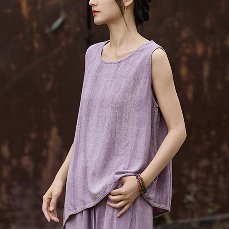 Lightweight Linen Sleeveless Crew Neck Meditation Vest
