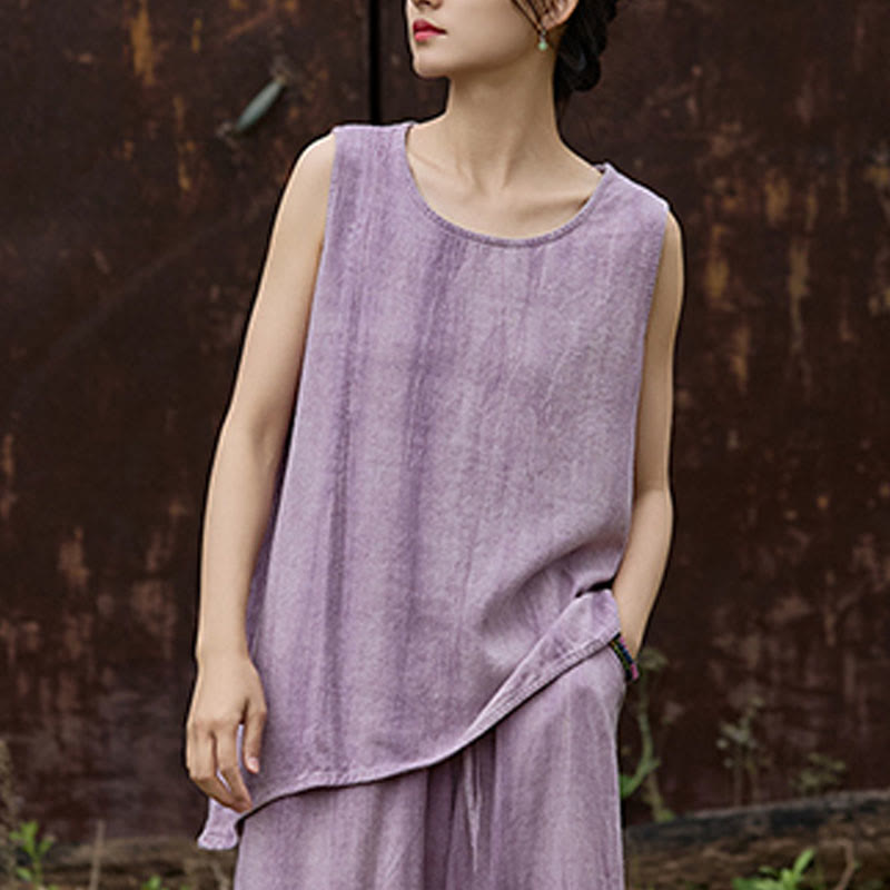Lightweight Linen Sleeveless Crew Neck Meditation Vest