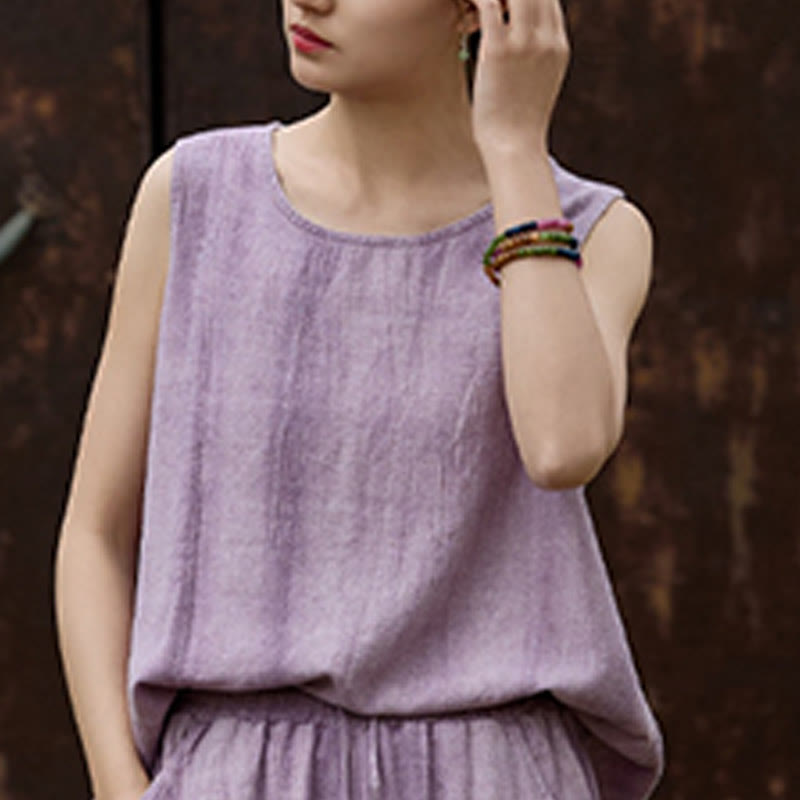Lightweight Linen Sleeveless Crew Neck Meditation Vest