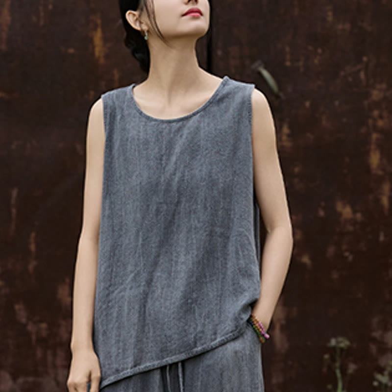 Lightweight Linen Sleeveless Crew Neck Meditation Vest