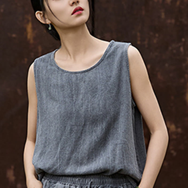 Lightweight Linen Sleeveless Crew Neck Meditation Vest