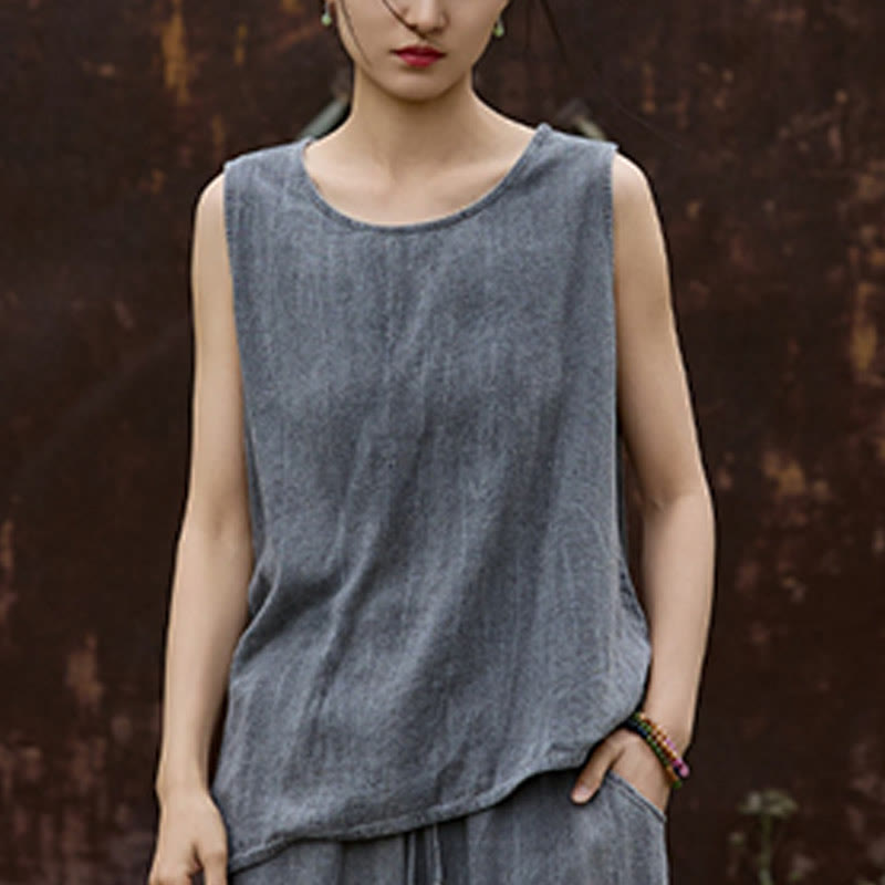Lightweight Linen Sleeveless Crew Neck Meditation Vest