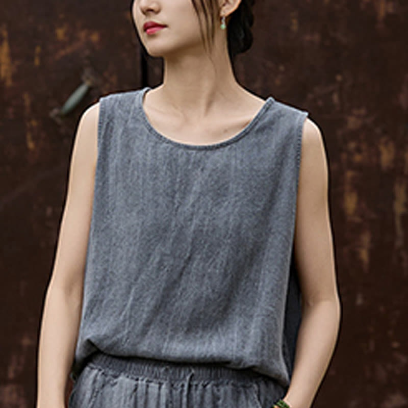 Lightweight Linen Sleeveless Crew Neck Meditation Vest