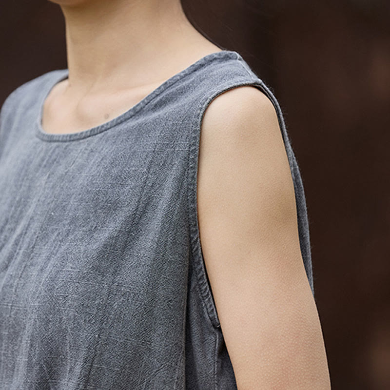 Lightweight Linen Sleeveless Crew Neck Meditation Vest
