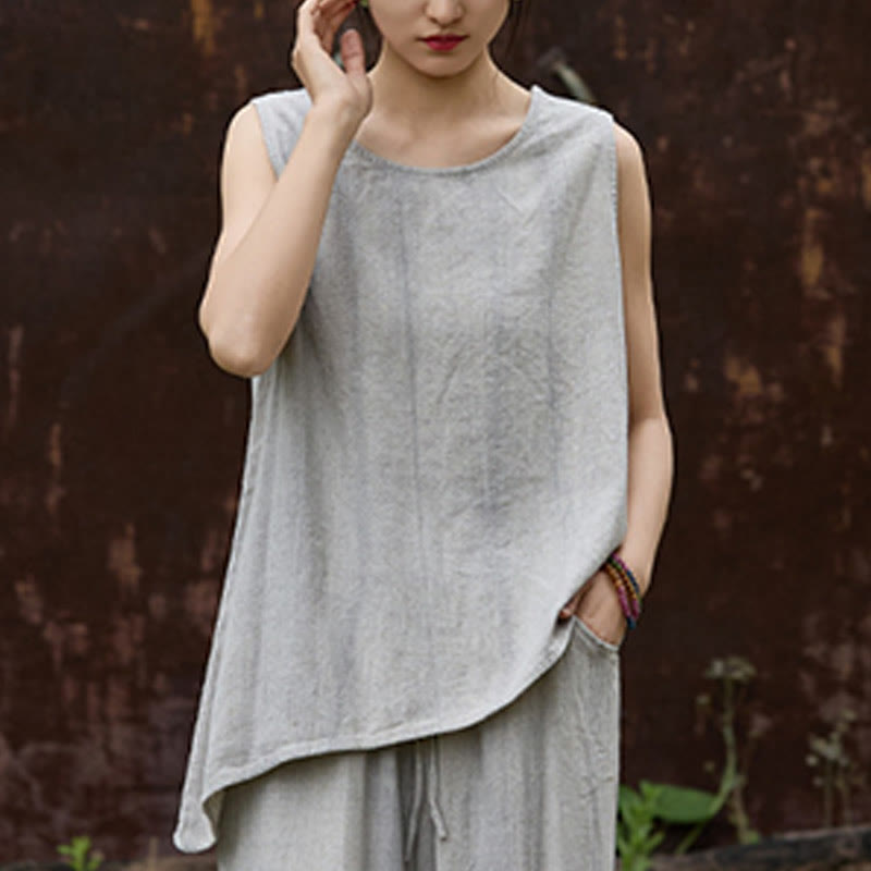 Lightweight Linen Sleeveless Crew Neck Meditation Vest