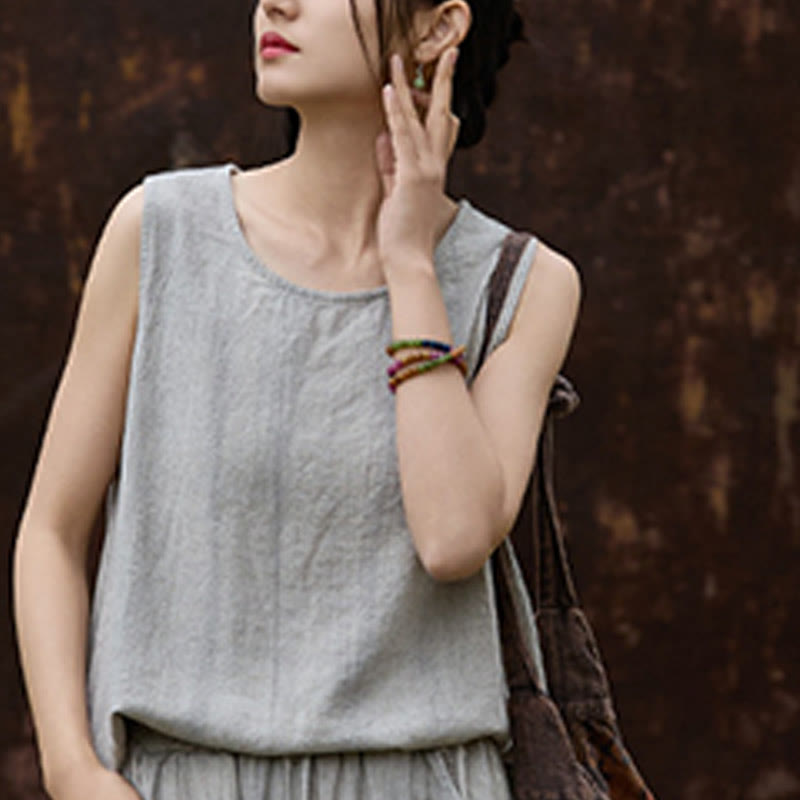 Lightweight Linen Sleeveless Crew Neck Meditation Vest