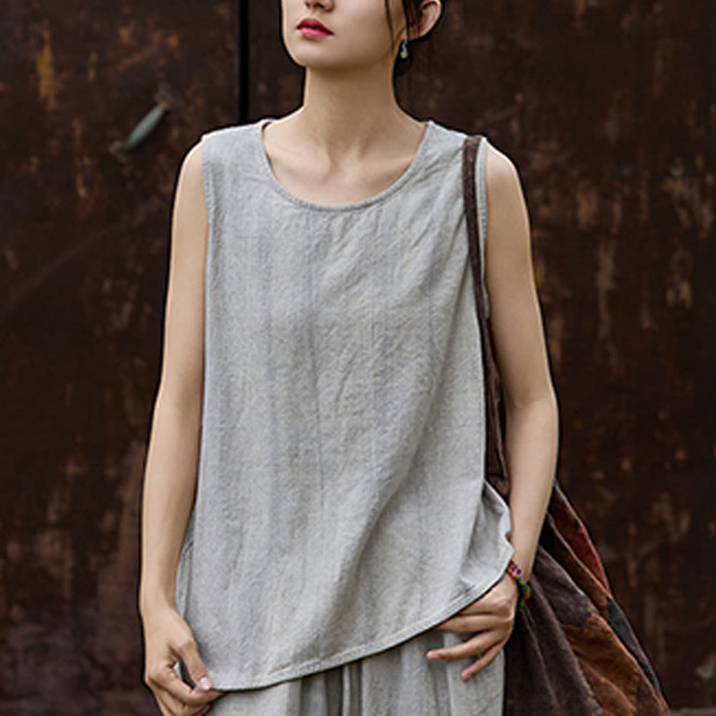 Lightweight Linen Sleeveless Crew Neck Meditation Vest