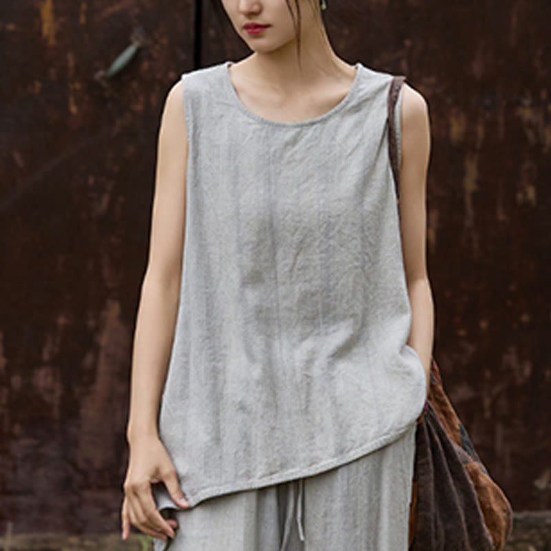 Lightweight Linen Sleeveless Crew Neck Meditation Vest